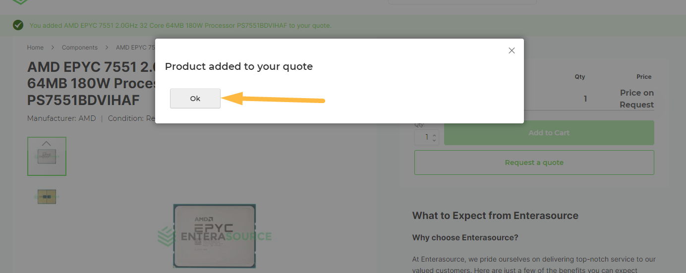 Product Added to Quote Confirmation