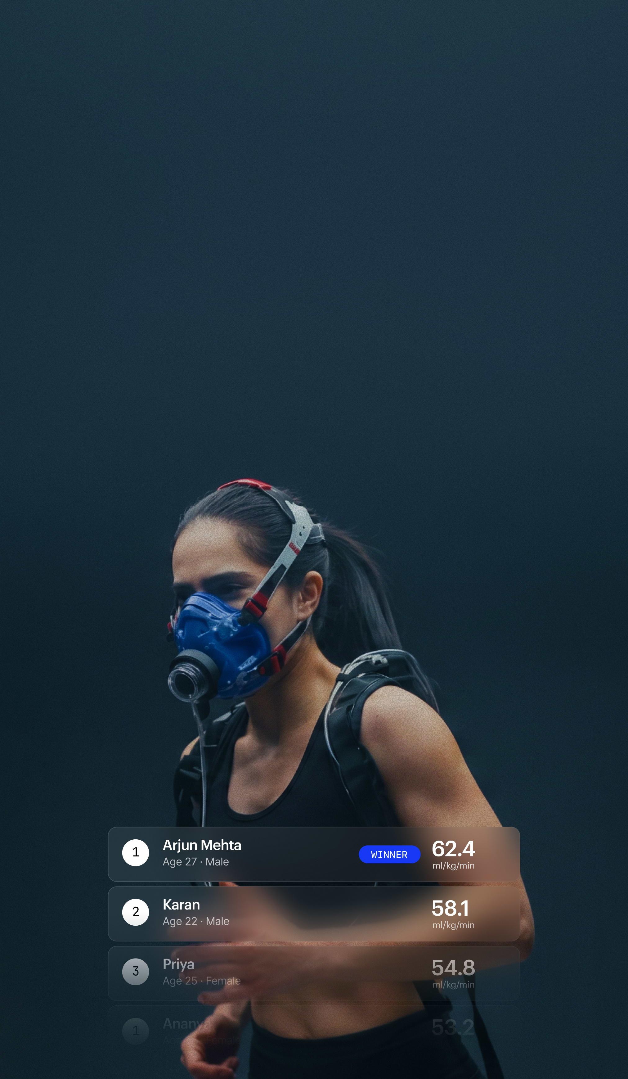 Athlete wearing a metabolic CPET mask during VO2 max testing.