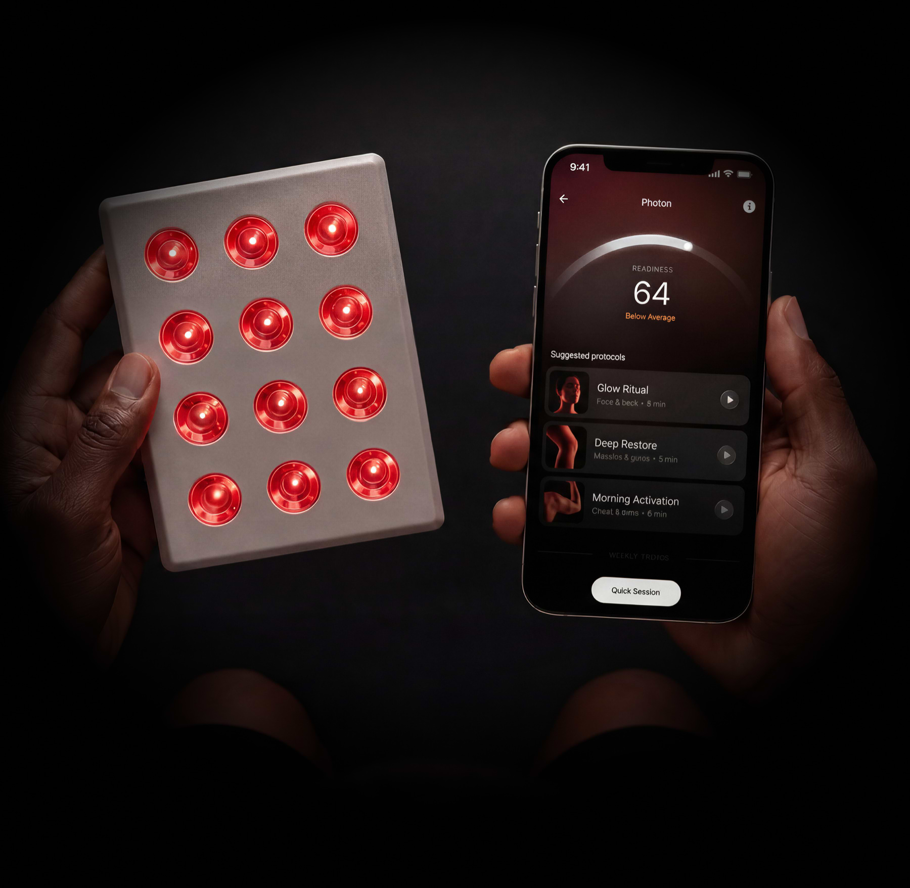 Step 1 — Plan: suggested protocols on the Ultrahuman app next to the Photon device