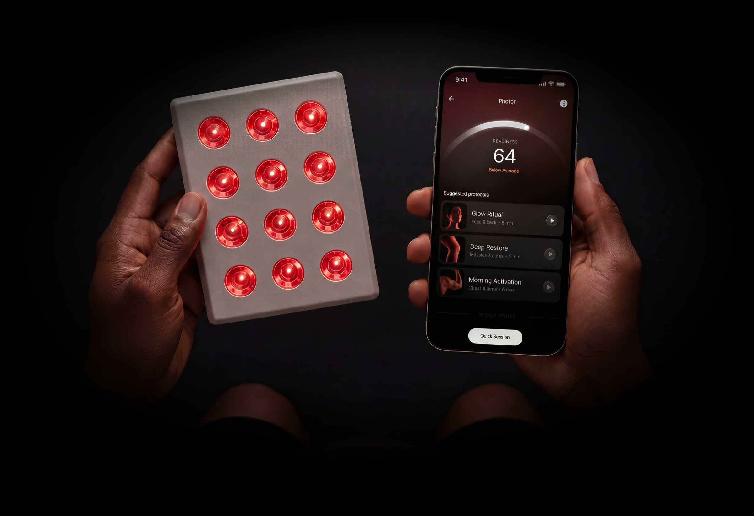 Step 1 — Plan: suggested protocols on the Ultrahuman app next to the Photon device