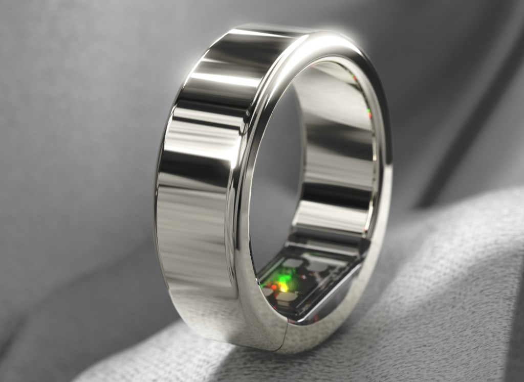 Ring PRO resting on fabric, its sensor lit