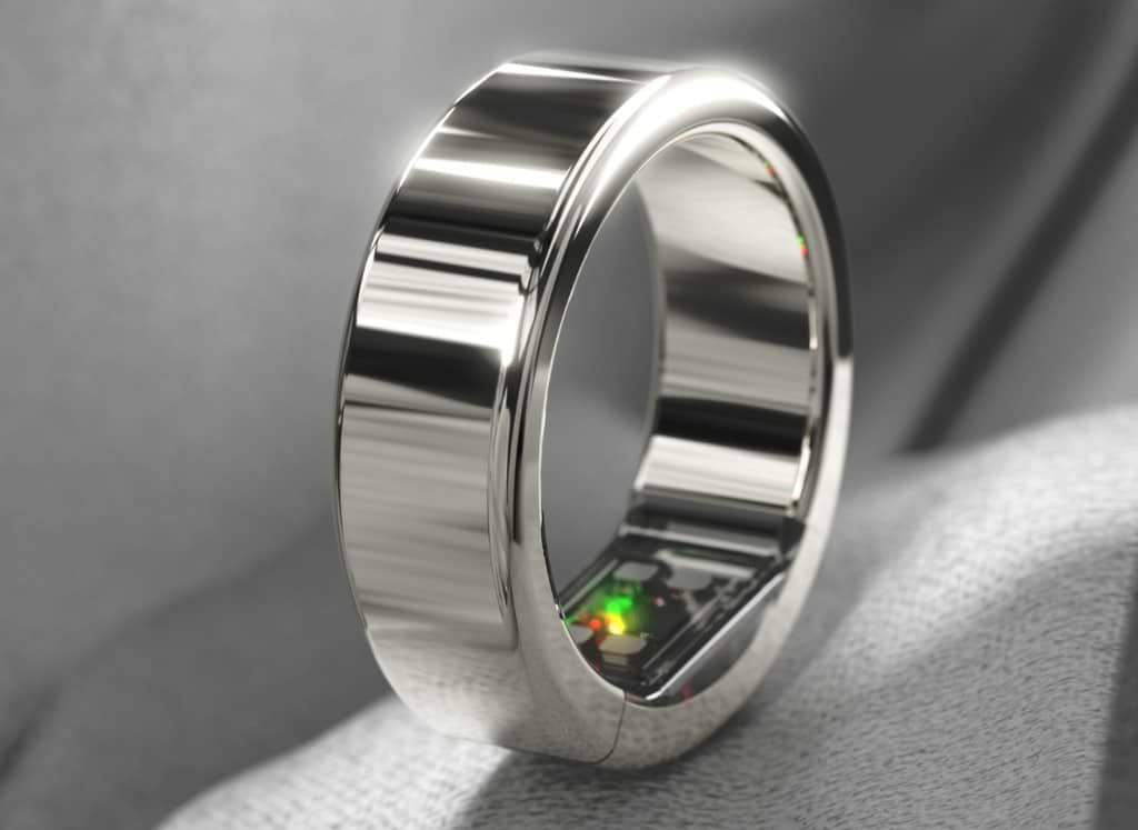 Ring PRO resting on fabric, its sensor lit