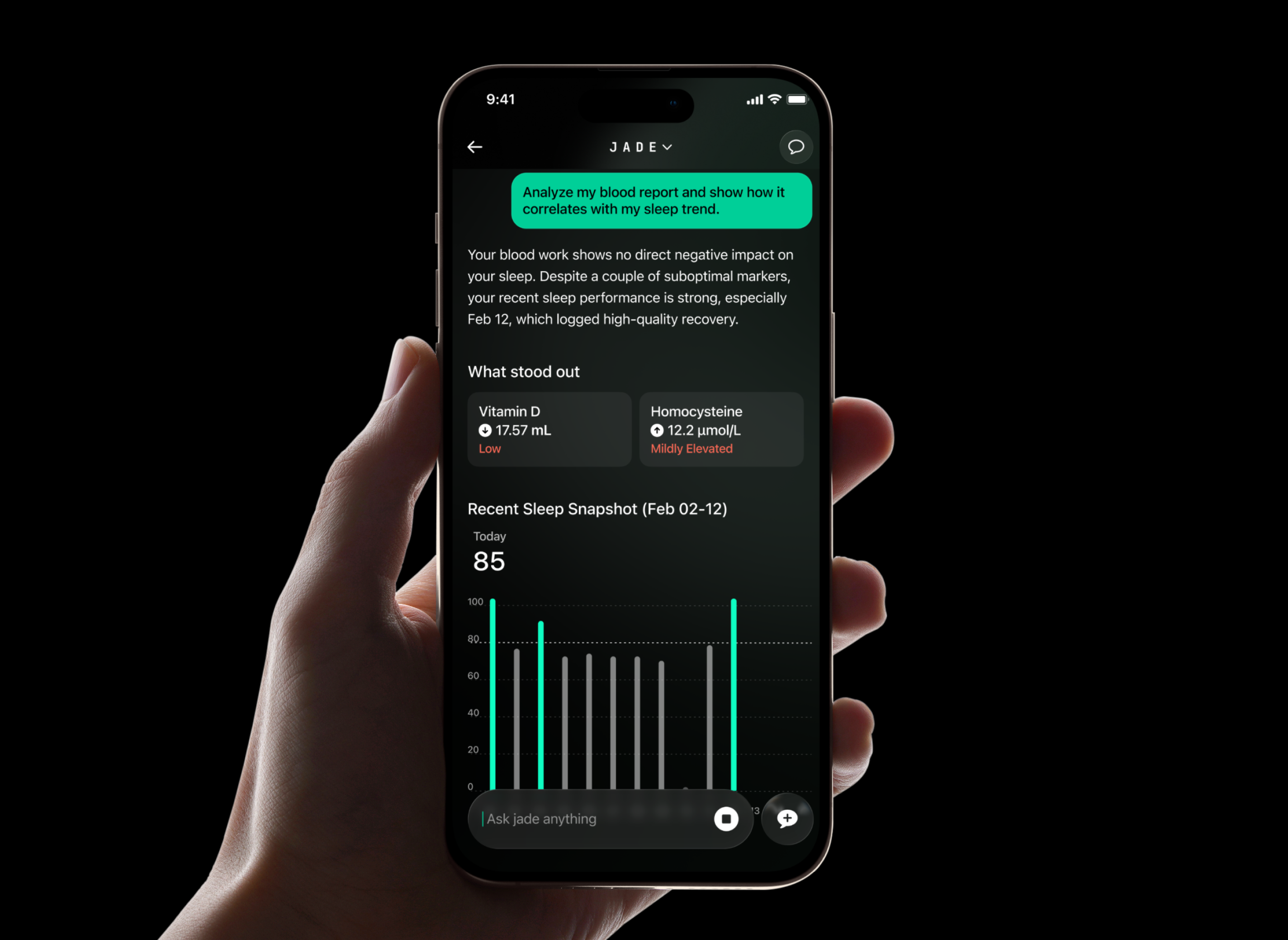 Jade AI on a phone held in a hand