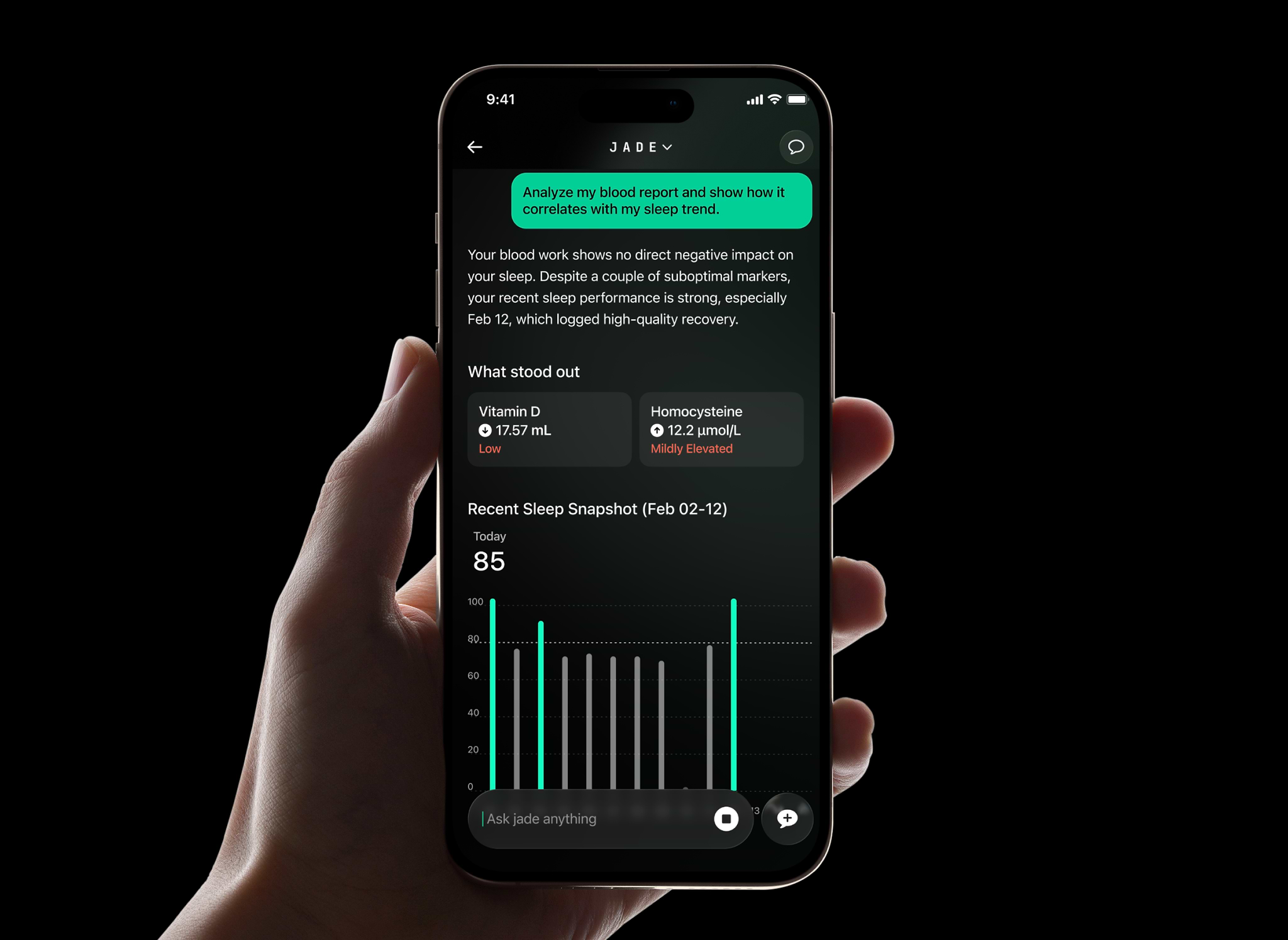 Jade AI on a phone held in a hand