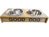 סטנד זוג צלחות נירוסטה עם מעמד עץ Good Dog