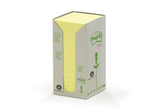 Post-it Notes Recycled Tower 76x76mm Canary Yellow (Pack of 16) 654-1T