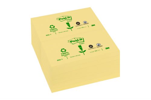 Post-it Notes Recycled 76 x 127mm Canary Yellow (Pack of 12) 655-1Y