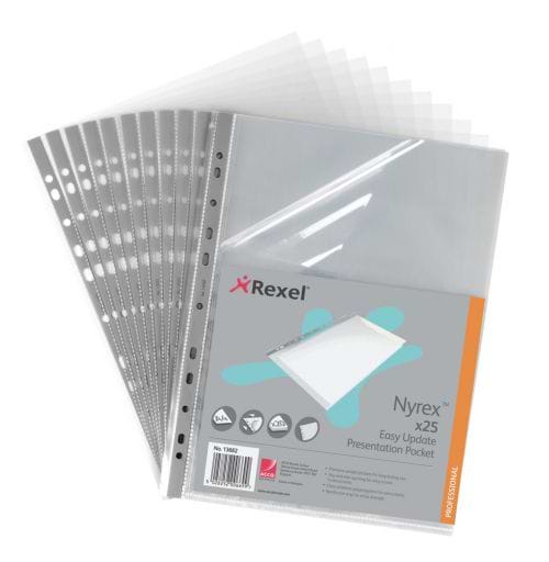Rexel Nyrex Premium Top Side Opening Pocket A4 Grey Spine Glass Clear (Pack of 25) 13682