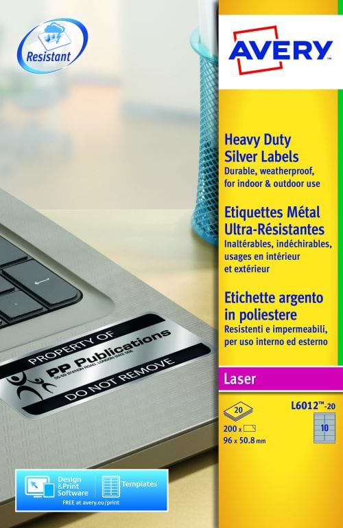 Avery Laser Label H-Duty 10 Per Sheet Silver (Pack of 200) L6012-20
