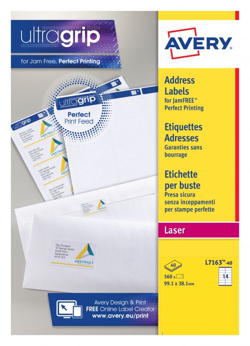 Avery Ultragrip Laser Labels 99.1x38.1mm White (Pack of 560) L7163-40