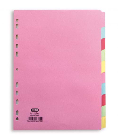 Elba 10-Part Card Divider A4 Extra Wide Assorted 400007242