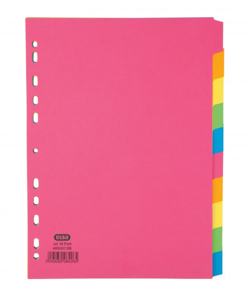 Elba 10-Part Manilla Bright Dividers 160gsm A4 Assorted 400008300
