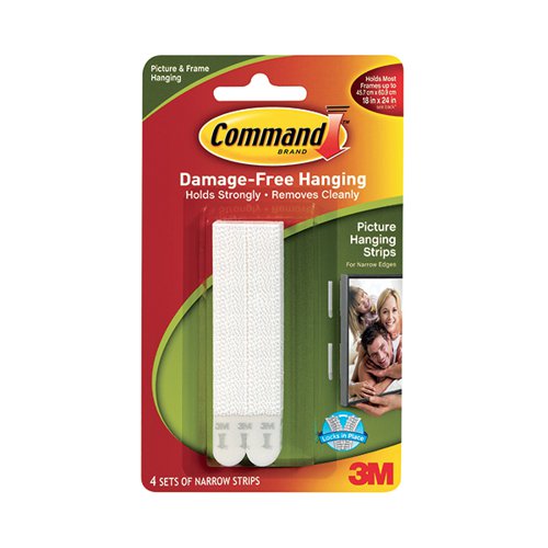 3M Command Narrow Picture Hanging Strips White (Pack of 4) 17207