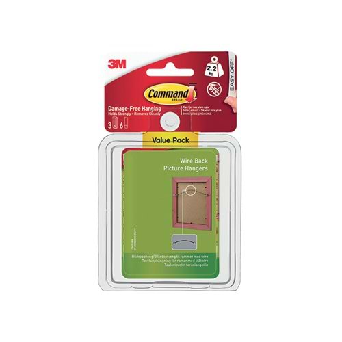 Command Wire Back Picture Hanging Hooks Value Pk with Water Resist Strips Large 3HK+6S 17043