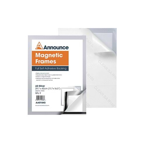 Announce Magnetic Frame A3 Silver (Pack of 2) AA01843