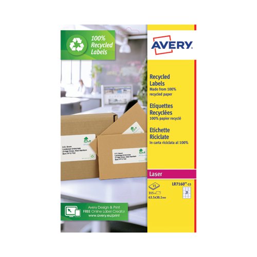 Avery Recycled Address Labels 21/Sheet White (Pack of 315) LR7160-15