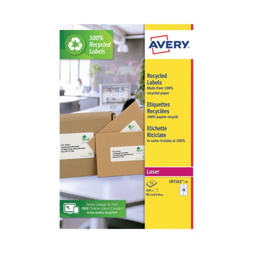 Avery Recycled Address Labels 16/Sheet White (Pack of 240) LR7162-15