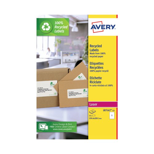 Avery Recycled Parcel Labels 1 Per Sheet White (Pack of 15) LR7167-15