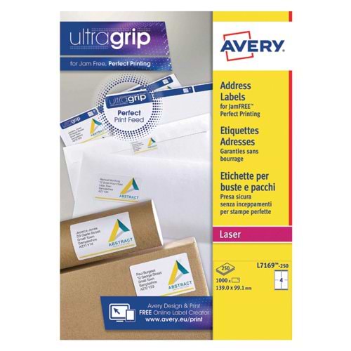 Avery Ultragrip Laser Labels 139x99.1mm White (Pack of 1000) L7169-250