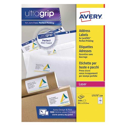 Avery Ultragrip Laser Labels 99.1x57mm White (Pack of 2500) L7173-250
