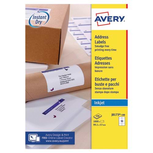 Avery Inkj Label 99.1x57mm 10 Per Sheet White (Pack of 1000) J8173-100