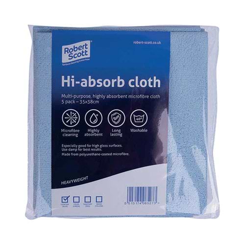 Robert Scott Hi-Absorb Microfibre Cloth Blue (Pack of 5) 103986BLUE