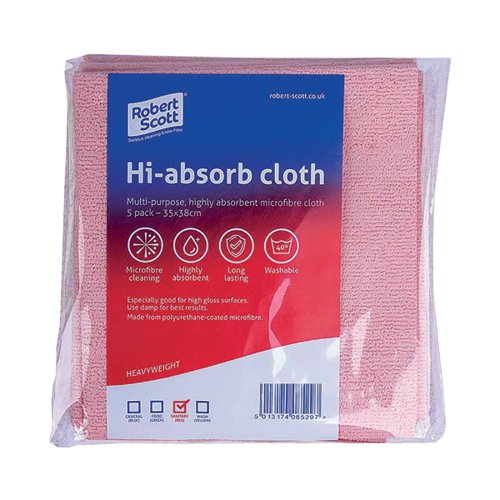 Robert Scott Hi-Absorb Microfibre Cloth Red (Pack of 5) 103986RED