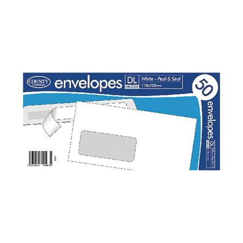 County Stationery DL White Window Peel and Seal Envelopes 20x50 (Pack of 1000) C505
