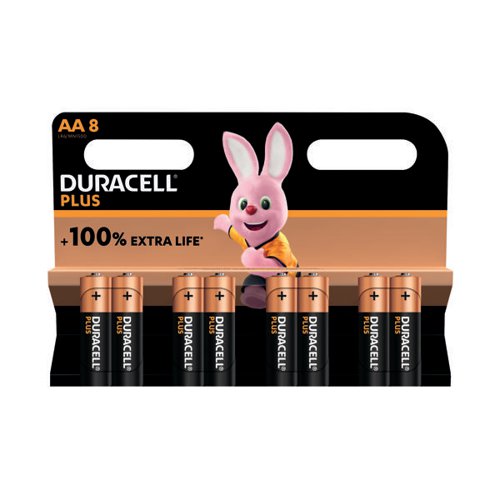 Duracell Plus AA Battery Alkaline 100% Extra Life (Pack of 8) 5009372
