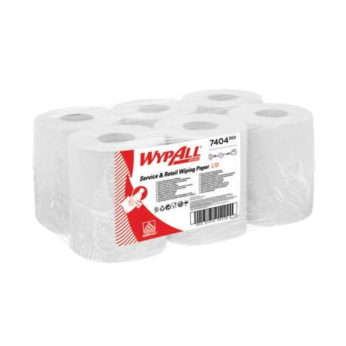 Wypall L10 Service and Retail Wiping Paper Centrefeed Roll 1-Ply White (Pack of 6) 7404