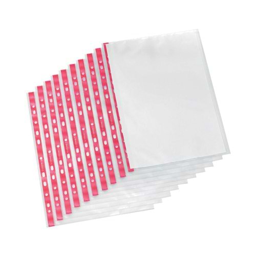 Q-Connect Delux Punched Pocket Side Opening Red Strip A4 (Pack of 25) KF01123