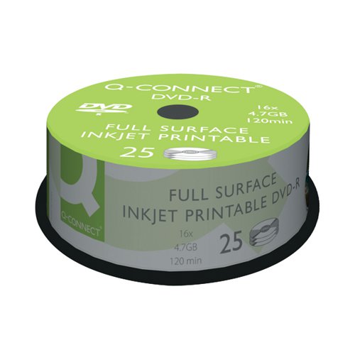 Q-Connect Inkjet Printable DVD-R Discs 16x 4.7GB (Pack of 25) KF18021