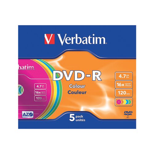 Verbatim DVD-R Non-Printable Jewel Case 16x 4.7GB (Pack of 5) 43557