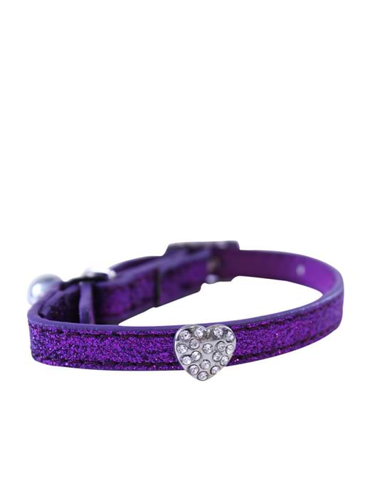 Happy Pet Glitter Heart Faux Leather Cat Collar Purple