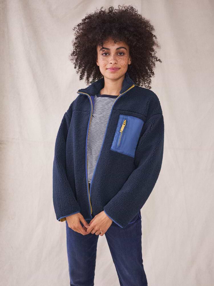 White Stuff Evie Borg Jacket Navy Multi
