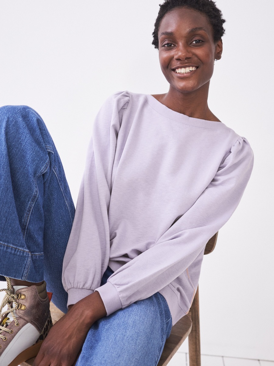 White Stuff Puff Sleeve Sweater Mid Purple