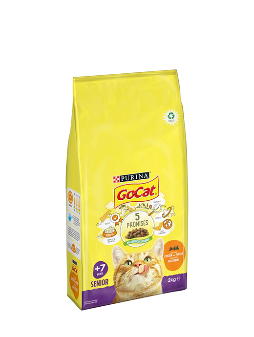 Purina Go-Cat Senior Chicken And Turkey Mix With Vegetables Dry Cat Food 2KG
