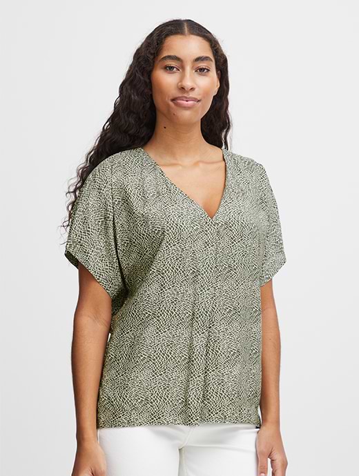 B Young Women's Byjosa Loose V Neck Blouse Aloe Mix