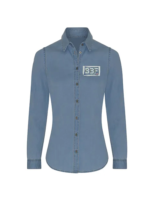 Back British Farming Women's Denim Shirt Light Blue 