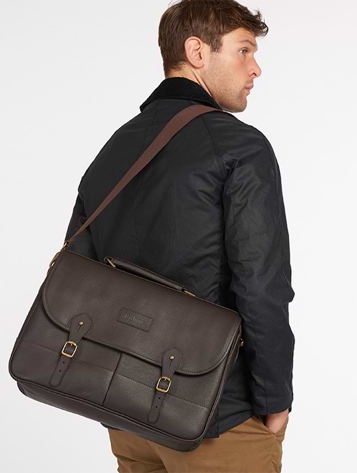Barbour leather briefcase chocolate new arrivals