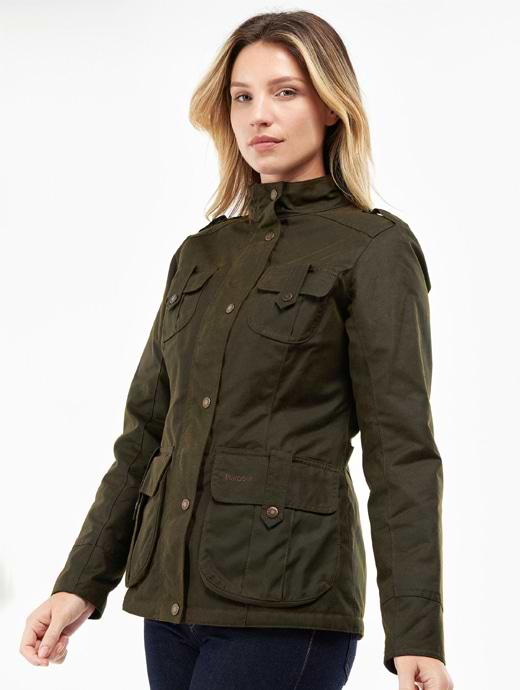 Barbour Women's Winter Defence Waxed Cotton Jacket Olive/Classic