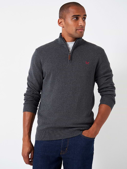 Crew Clothing Men s Organic Cotton Half Zip Charcoal