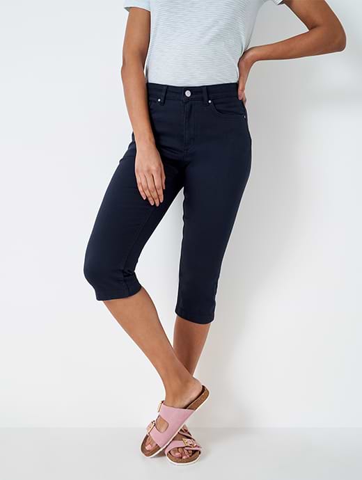 Belted Wide Crop Trousers, Navy Blue – SourceUnknown