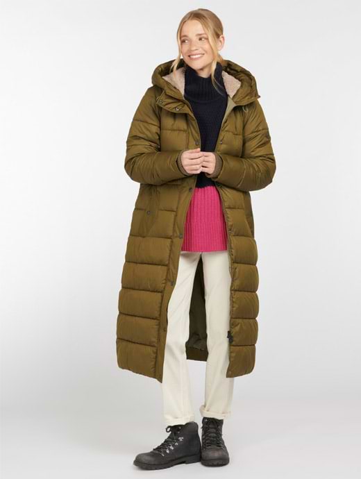 Barbour crimdon hooded quilted longline jacket nori green Clearance