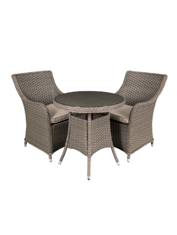 Dellonda Chester 3 Piece Rattan Wicker Outdoor Dining Set With Tempered Glass Table Top Brown