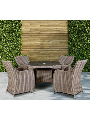Dellonda Chester 5 Piece Rattan Wicker Outdoor Dining Set With Tempered Glass Table Top Brown