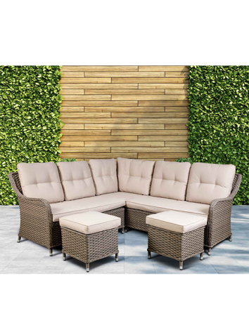 Dellonda Chester Outdoor Rattan Wicker Corner Sofa & Adjustable Table Set Brown 
