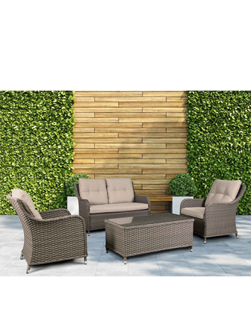 Dellonda Chester 4 Piece Outdoor Rattan Lounge Set With Double Seater Sofa Brown