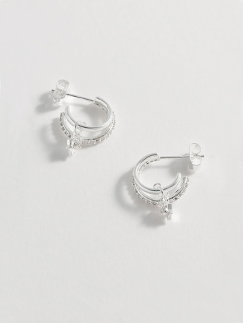 Estella Bartlett Duo Pave Star Hoops Silver Plated 