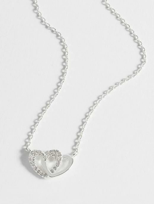 Estella Bartlett Interlocking Heart CZ Necklace Silver Plated 